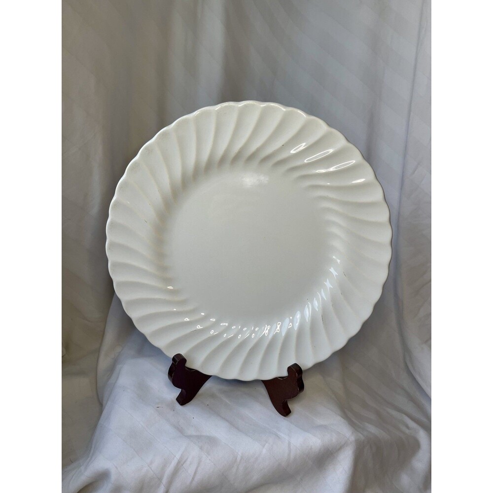 Set of 6 Sheffield Bone White China Dinner Plates-Swirl Edges JAPAN, 10”